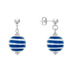 Boucles d'oreilles clous mtal argent perles en bois marinire - bleu