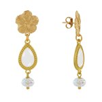 Boucles d'oreilles clous mtal dor fleur goutte maille et perle facette - blanc