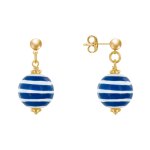 Boucles d'oreilles clous mtal dor perles en bois marinire - bleu
