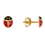 Boucles d'oreilles clous plaqu or coccinelle rouge et noire