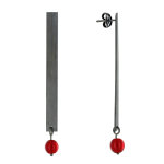 Les poulettes bijoux - boucles d'oreilles clous ruth�nium rectangle plat et perle de