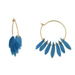 Boucles d'oreilles croles en acier ptales en bois - bleu