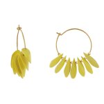 Boucles d'oreilles croles en acier ptales en bois - jaune