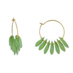 Boucles d'oreilles croles en acier ptales en bois - vert