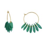 Boucles d'oreilles croles en acier ptales en bois - vert fonc