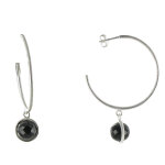 Les poulettes bijoux - boucles d'oreilles cr�oles argent 925 bross� et sph�re d'onyx