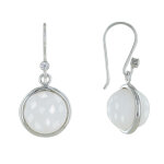 Boucles d'oreilles crochet argent 925 avec strass sphre d'agate blanche