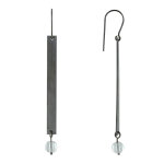 Boucles d'oreilles crochet ruthnium rectangle plat et perle de verre - blanc