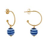 Boucles d'oreilles demi croles mtal perles en bois marinire bleu - or