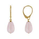 Boucles d'oreilles dormeuse plaqu or goutte de quartz rose