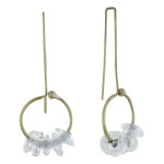 Boucles d'oreilles grand crochet laiton anneau et petits disques de verre - classics