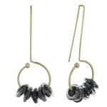 Boucles d'oreilles grand crochet laiton anneau et petits disques de verre - classics
