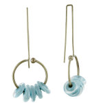Boucles d'oreilles grand crochet laiton anneau et petits disques de verre - classics