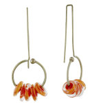 Boucles d'oreilles grand crochet laiton anneau et petits disques de verre - classics