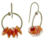 Boucles d'oreilles laiton anneau et petits disques de verre - classics - orange