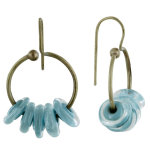 Boucles d'oreilles laiton anneau et petits disques de verre - classics - turquoise