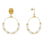 Boucles d'oreilles laiton dor cercle et petits anneaux de nacre