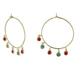 Boucles d'oreilles plaqu or croles breloques couleur corail et turquoise