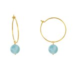Boucles d'oreilles plaqu� or cr�oles et perles de larimar