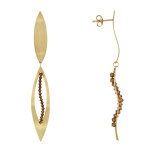 Boucles d'oreilles plaqu or feuille et feuille ajoure cristal marron