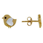 Boucles d'oreilles plaqué or petit oiseau et coeur de nacre Boucles d'oreilles plaqué or petit oiseau et coeur de nacre
