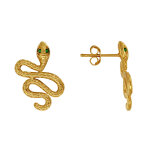 Boucles d'oreilles plaqu or serpent aux yeux verts