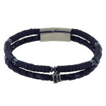 Les poulettes bijoux - bracelet acier homme cuir noir et anneaux d'onyx noir