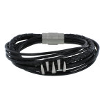 Les poulettes bijoux - bracelet acier homme cuir noir et griffe - taille 20 cm