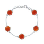 Les poulettes bijoux - bracelet argent 925 cinq hexagones d'agate rouge facett�s