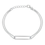 Les poulettes bijoux - bracelet argent 925 double chaines et rectangle ajour�
