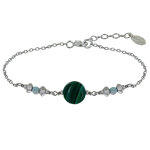 Bracelet argent 925 rhodié un bouton de malachite deux perles de larimar facettées e Bracelet argent 925 rhodié un bouton de malachite deux perles de larimar facettées e
