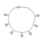 Bracelet argent 925 rhodié breloques strass rond Bracelet argent 925 rhodié breloques strass rond