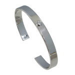 Bracelet argent 925 rhodi demi jonc plat et un strass