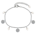 Les poulettes bijoux - bracelet argent 925 rhodi� perles blanches et pastilles marte