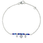 Bracelet argent 925 rhodi� petit coeur deux strass et perles bleus