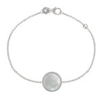 Bracelet argent 925 rhodi rond de nacre ivoire