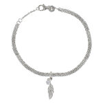 Bracelet argent 925 rhodi triple chaines plume et strass