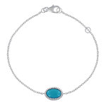 Les poulettes bijoux - bracelet argent rhodi� ovale imitation turquoise