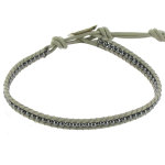 Les poulettes bijoux - bracelet en cuir gris et perles h�matite fermoir argent