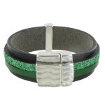 Les poulettes bijoux - bracelet cuir noir et deux bandes - classics - vert