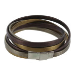 Bracelet cuir trois lanires or argent bronze fermoir acier inoxydable
