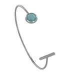 Bracelet demi jonc argent 925 rhodié barre et demi perle d'amazonite Bracelet demi jonc argent 925 rhodié barre et demi perle d'amazonite
