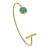 Bracelet demi jonc plaqu or barre et demi perle d'amazonite