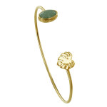 Les poulettes bijoux - bracelet demi jonc plaqu� or feuille et ovale d'aventurine