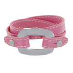 Les poulettes bijoux - bracelet double tour cuir et maille rectangle plate argent 92