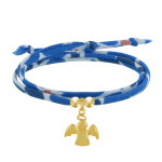 Les poulettes bijoux - bracelet double tour lien coton bleu et petit ange plaqu� or