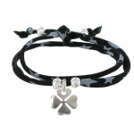 Bracelet double tour lien etoiles et trfle argent 925 - classics - noir