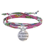 Bracelet double tour lien liberty et mdaille toujours de bonne humeur argent 925 -