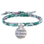 Bracelet double tour lien liberty et mdaille toujours de bonne humeur argent 925 -