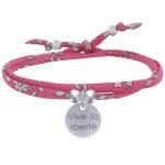 Bracelet double tour lien liberty et mdaille vive la libert argent 925